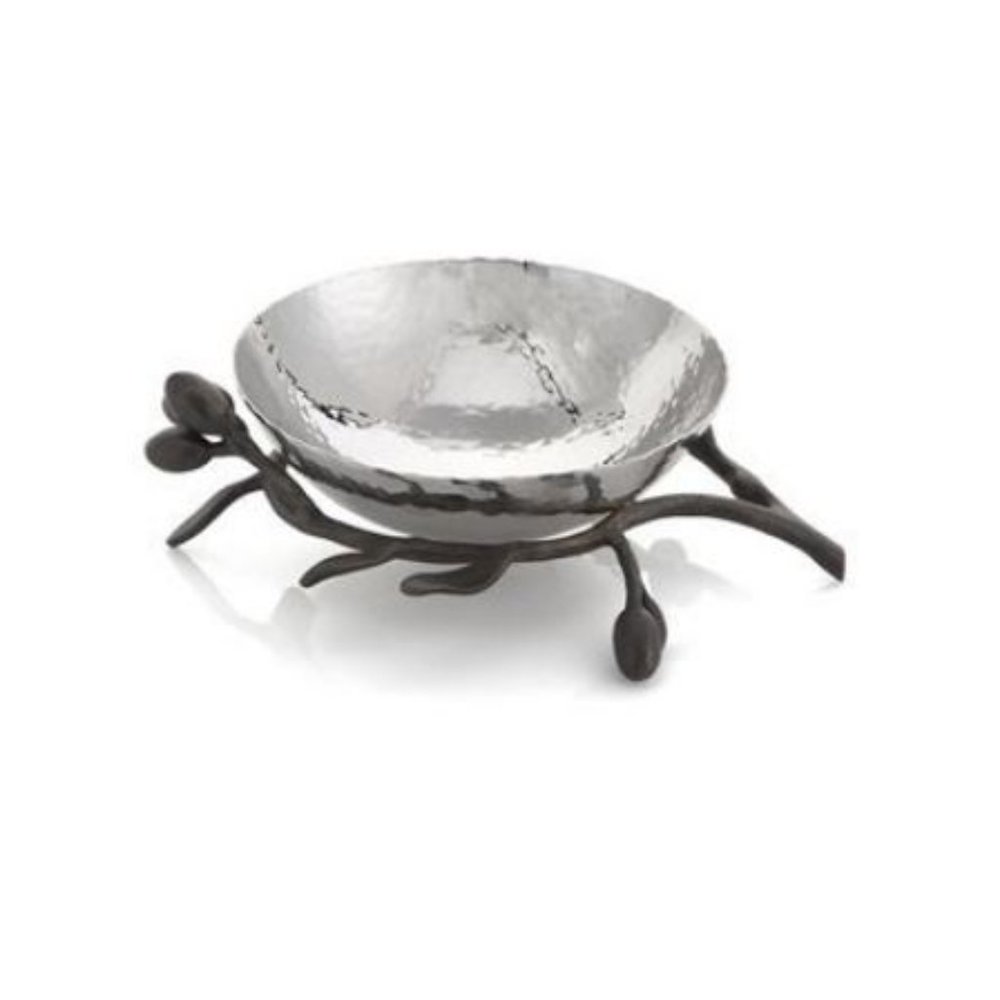 *NIB* MICHAEL ARAM "OLIVE BRANCH" Hammered SS Nut Dish Bowl / Catch All